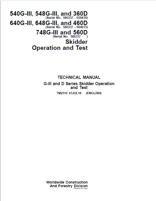 John Deere 540G-III, 548G-III, 360D Skidder Repair Manual (S.N. 586337 - 630435) - Image 2