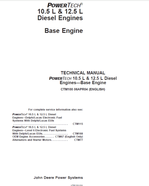 John Deere PowerTech 10.5L, 12.5L Diesel Engines Technical Manual (CTM650) - Image 2