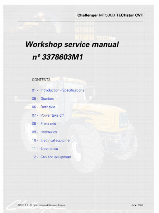 Challenger MT525B, MT535B, MT545B, MT555B Tractor Workshop Manual - Image 5