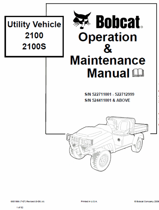 Bobcat 2100 and 2100s Utility Vehicle Service Manual - Image 5