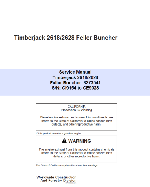 John Deere Timberjack 2618, 2628 Tracked Feller Bunchers Harvester Repair Manual - Image 2