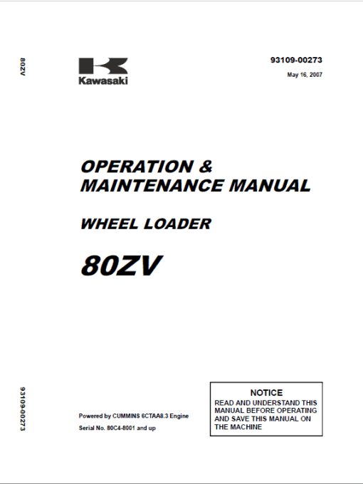 Kawasaki 80ZV Wheel Loader Repair Service Manual - Image 5