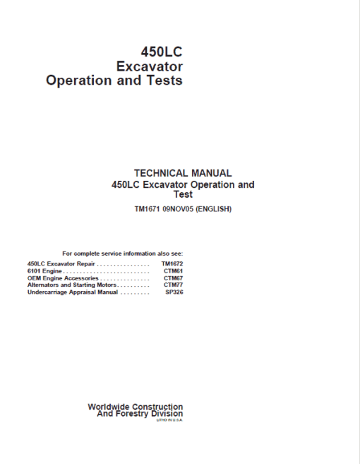 John Deere 450LC Excavator Repair Technical Manual - Image 2