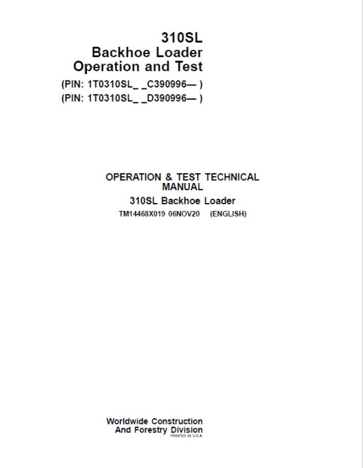 John Deere 310SL Backhoe Repair Technical Manual (S.N after C390996 & D390996 - ) - Image 2