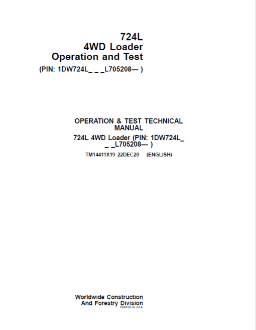 John Deere 724L 4WD Loader Repair Technical Manual (S.N L705208 - ) - Image 2