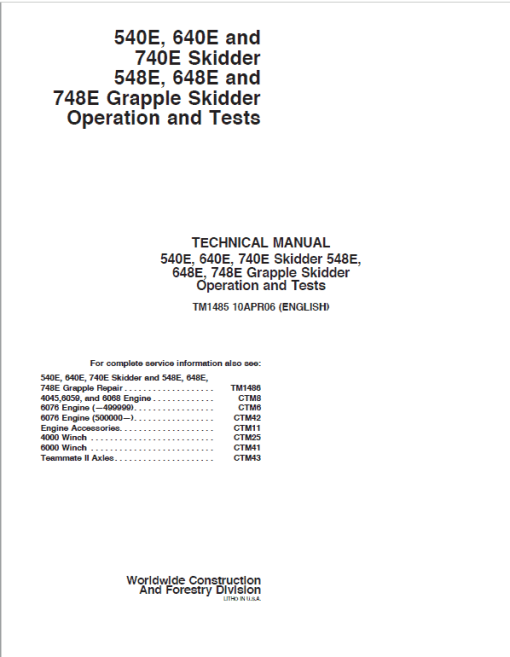 John Deere 548E, 648E, 748E Grapple Skidder Repair Technical Manual - Image 2