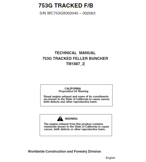 John Deere 753G Tracked Harvester Repair Technical Manual (S.N 002045 – 002063) - Image 2