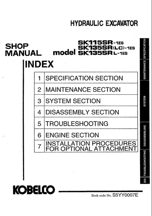 Kobelco SK115SR-1E and SK135SR-1E Excavator Service Manual - Image 2