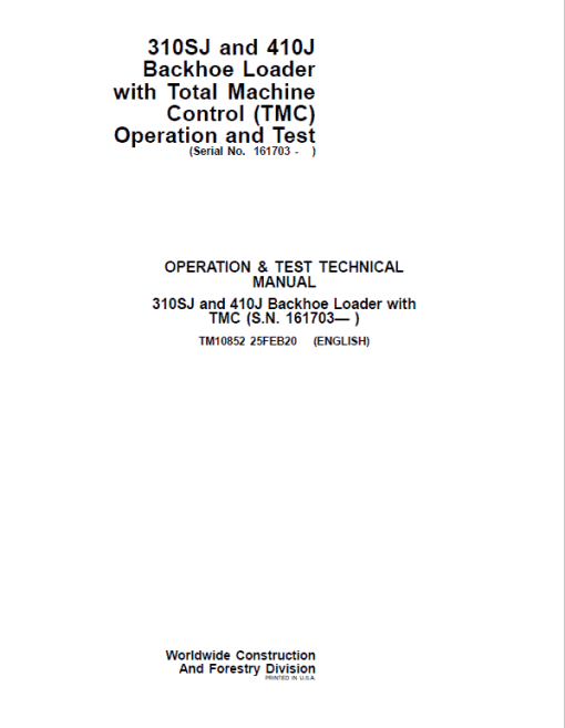 John Deere 310SJ, 410J Backhoe Loader (TMC) Technical Manual (S.N before 161702 ) - Image 2