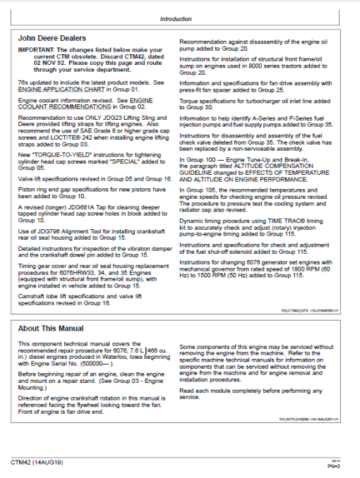 John Deere 6076 Diesel Engines Component Technical Manual (CTM42) - Image 2