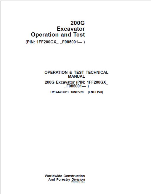 John Deere 200G Excavator Repair Technical Manual (S.N after F085001 -) - Image 2