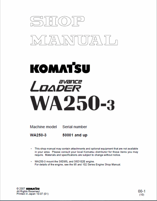 Komatsu WA250-3 Wheel Loader Service Manual - Image 2