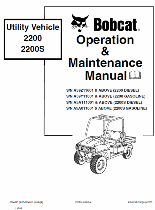 Bobcat 2200, 2200s and 2300 Utility Vehicle Service Manual - Image 6