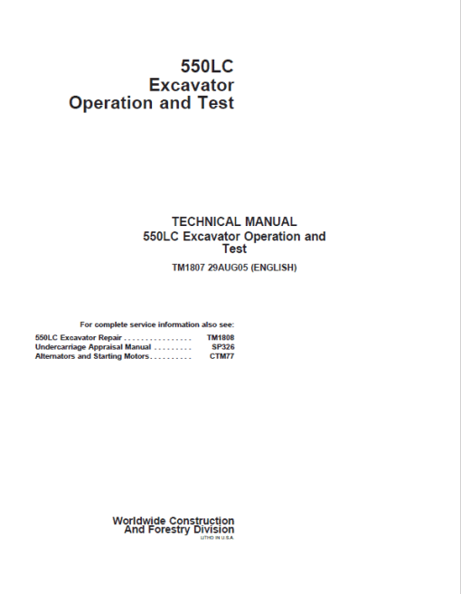 John Deere 550LC Excavator Repair Technical Manual - Image 2