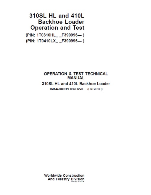 John Deere 310SL HL, 410L Backhoe Loader Repair Technical Manual (S.N after F390996 - ) - Image 2