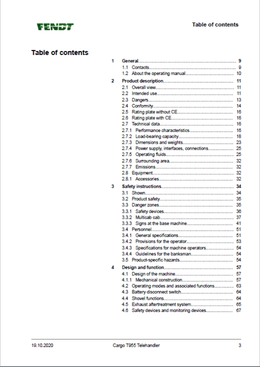 Fendt T955 Cargo Telehandler Operation Manual - Image 2