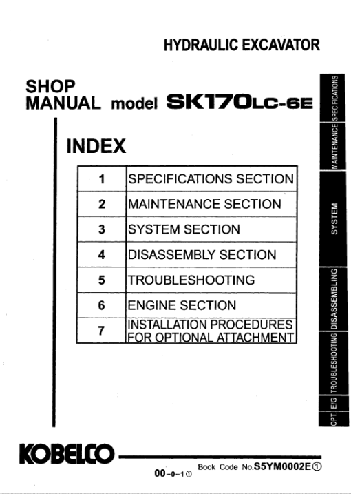 Kobelco SK170-6E and SK170LC-6E Excavator Service Manual - Image 2