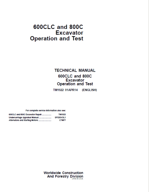 John Deere 600CLC, 800C Excavator Repair Technical Manual - Image 2