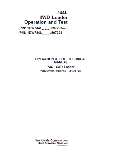 John Deere 744L 4WD Loader Repair Technical Manual (S.N F697293 & L697293 - ) - Image 2