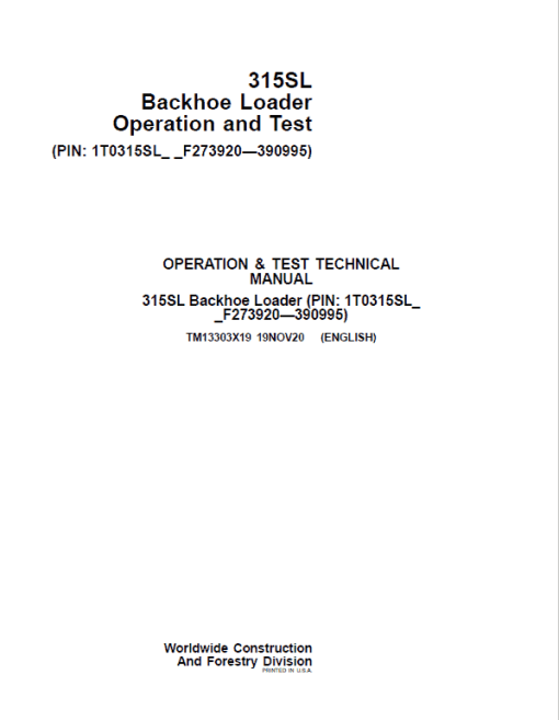 John Deere 315SL Backhoe Loader Repair Technical Manual (S.N F273920 - F390995) - Image 2