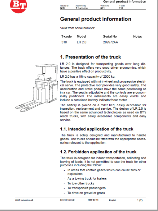 BT LR 2.0 Pallet Truck Service Manual - Image 3