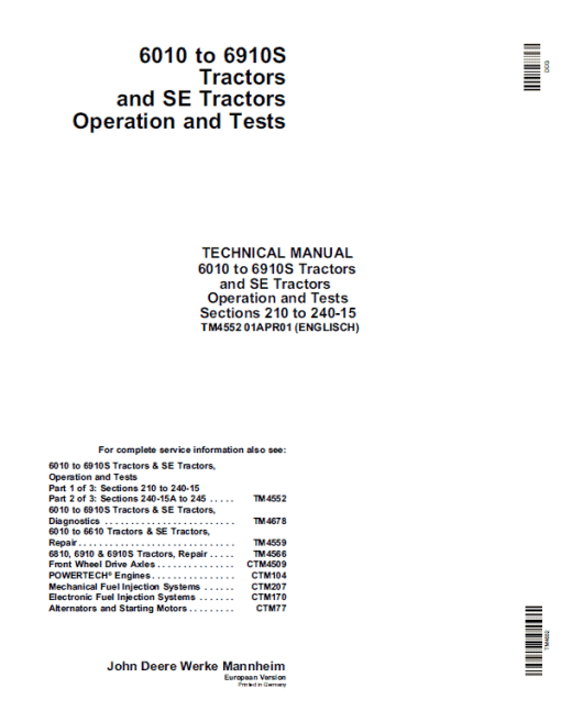 John Deere 6010, 6110, 6210, 6310, 6410, 6510, 6610 Tractor Technical Manual - Image 2