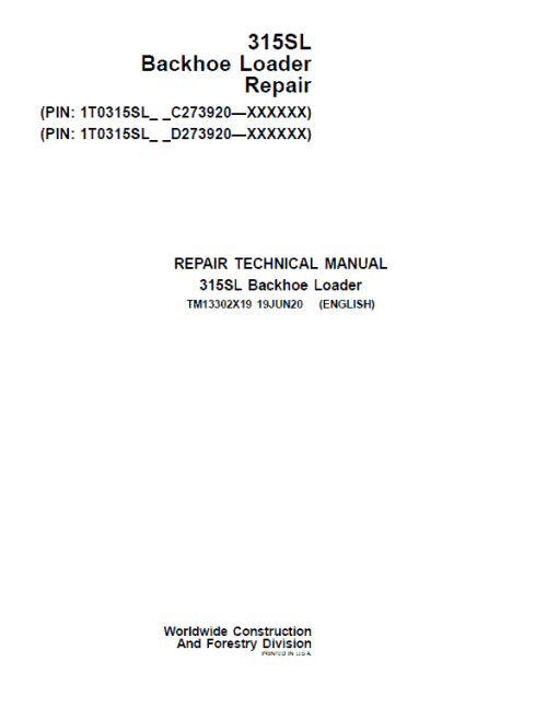 John Deere 315SL Backhoe Repair Technical Manual (S.N after C273920 & D273920 - 390995) - Image 2