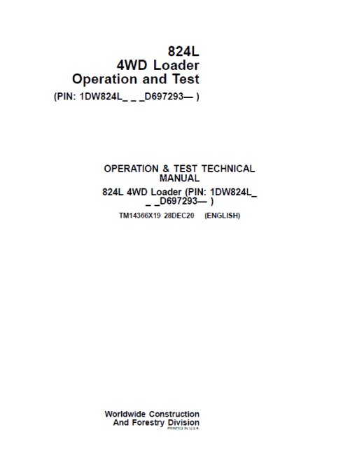 John Deere 824L 4WD Loader Repair Technical Manual (S.N D697293 - ) - Image 2