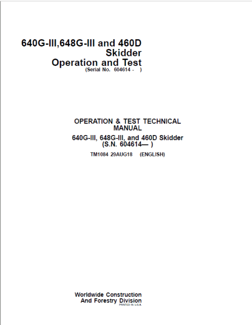 John Deere 640G-III, 648G-III, 460D, 460DG Skidder Repair Manual (S.N after 604614 -) - Image 2