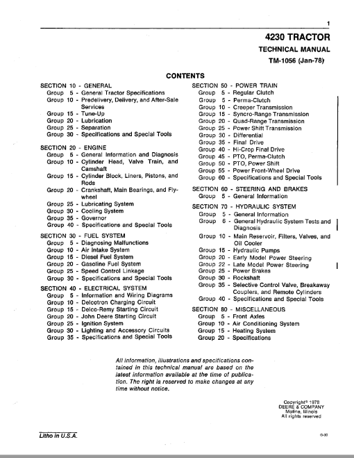 John Deere 4230 Compact Utility Tractors Technical Manual (TM1056) - Image 2