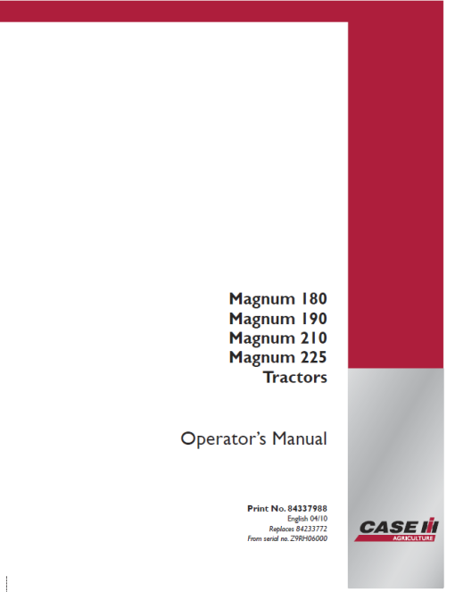 Case 180, 190, 210, 225 Magnum Tractor Service Repair Manual (SN Z9RH06000 - ) - Image 2