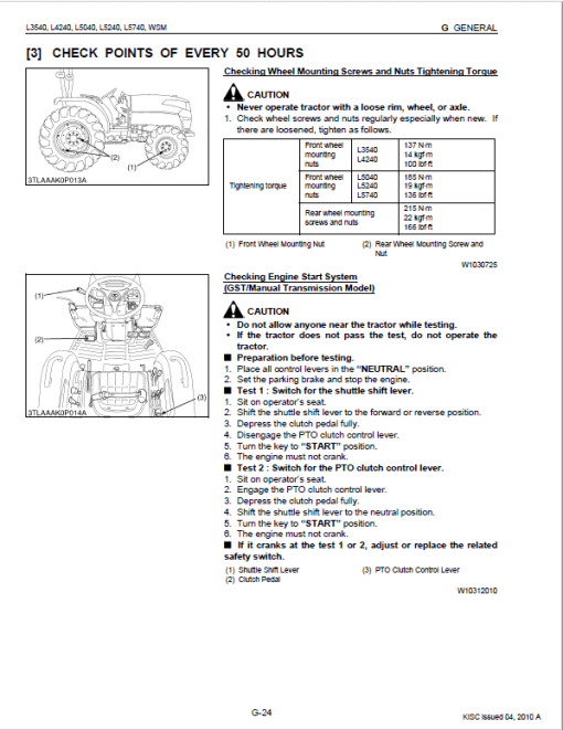 Kubota L3240, L3540, L4240, L5040, L5240, L5740 Tractors Service Manual - Image 2