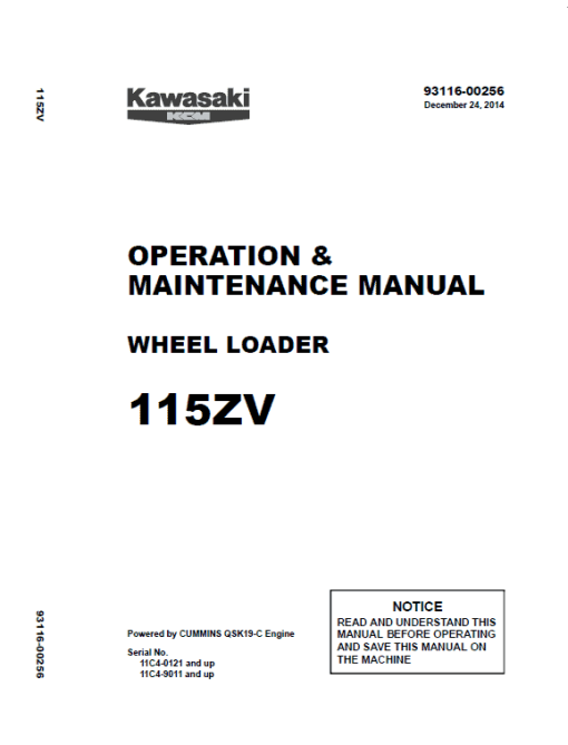 Kawasaki 115ZV Wheel Loader Repair Service Manual - Image 4