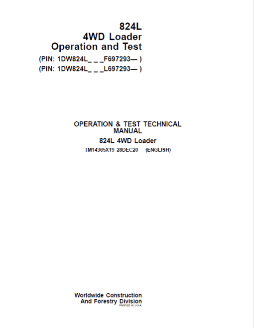 John Deere 824L 4WD Loader Repair Technical Manual (S.N F697293 & L697293 - ) - Image 2