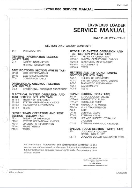 Hitachi LX70, LX80 Wheel Loader Repair Manual - Image 4