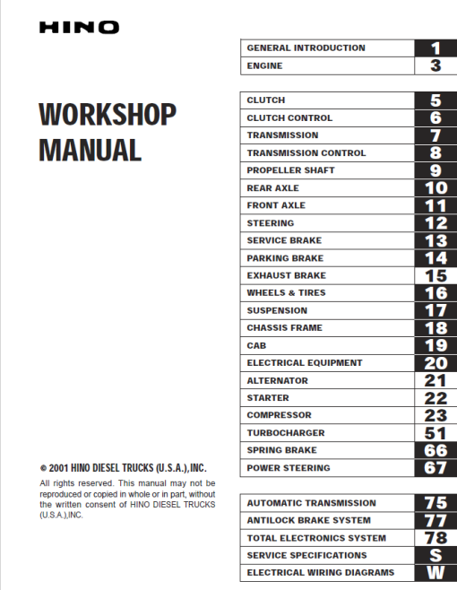 Hino Truck FD2J, FE2J, FF2J, SG1J, SG2J Year 2001 Repair Manual (FD, FE, FF, SG) - Image 2