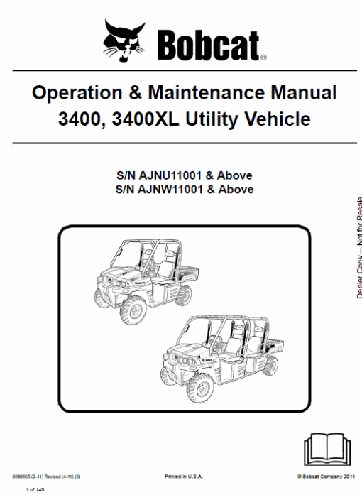 Bobcat 3400, 3400XL Utility Vehicle Service Repair Manual - Image 3