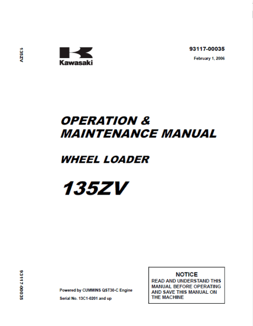 Kawasaki 135ZV Wheel Loader Repair Service Manual - Image 2