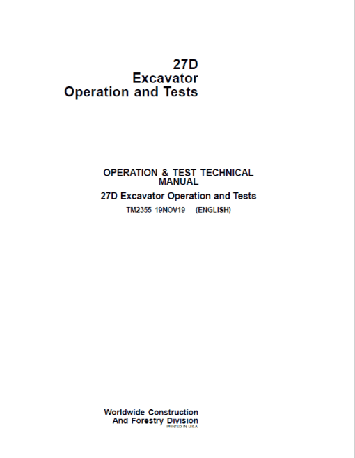 John Deere 27D Excavator Repair Technical Manual - Image 2