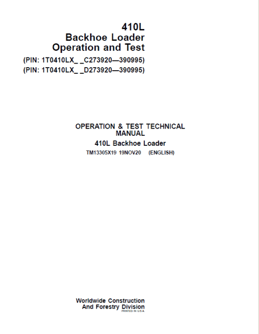 John Deere 410L Backhoe Repair Technical Manual (S.N after C273920 & D273920 - 390995) - Image 2