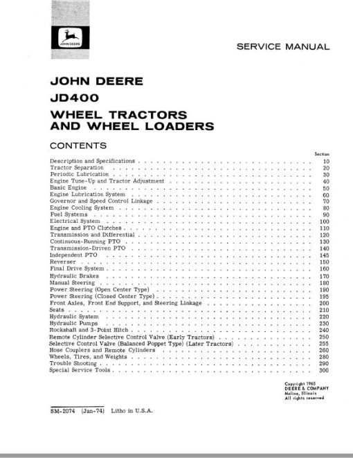 John Deere JD400 Tractor Repair Technical Manual (SM2074) - Image 2