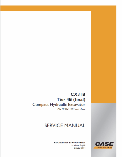 Case CX31B Mini Excavator Service Manual