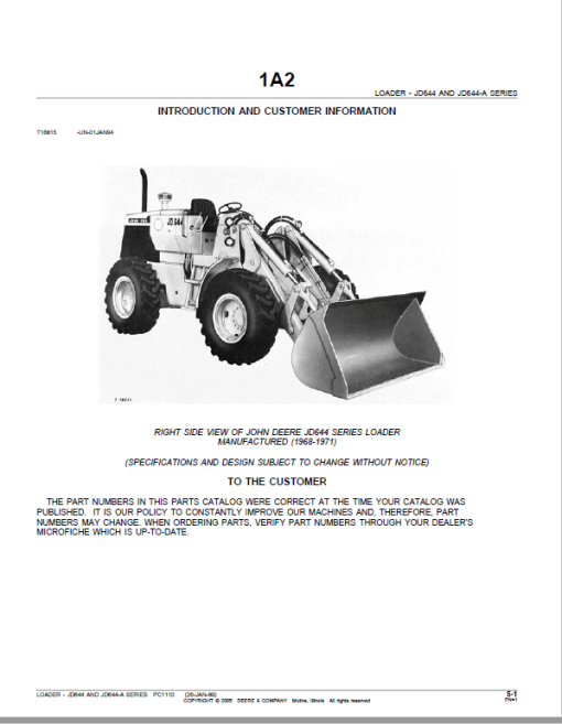 John Deere 644, 644A Loader Parts Manual PC1110 - Image 2