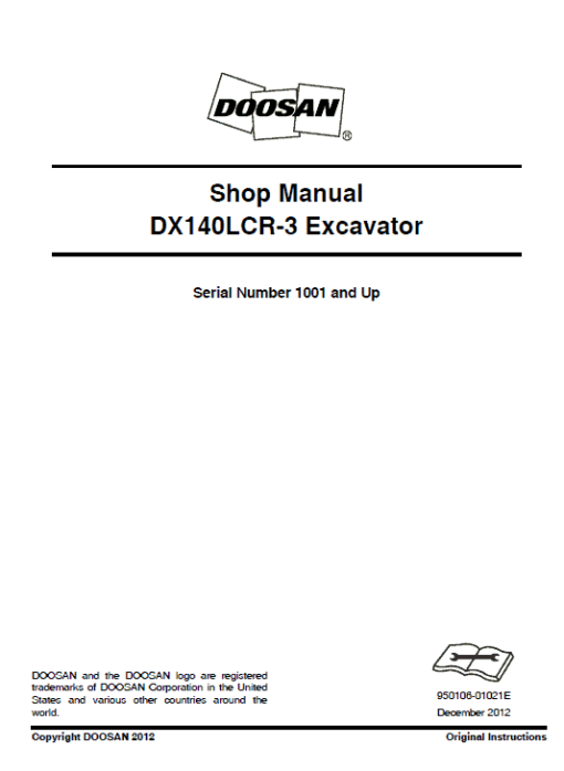 Doosan DX140LCR and DX140LCR-3 Excavator Service Manual