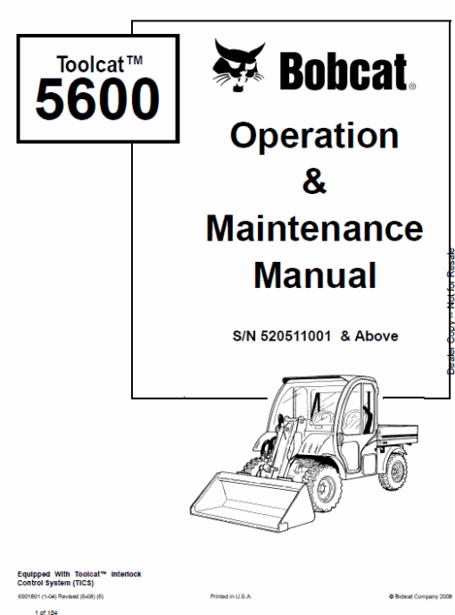 Bobcat 5600 Toolcat Utility Vehicle Service Manual - Image 7