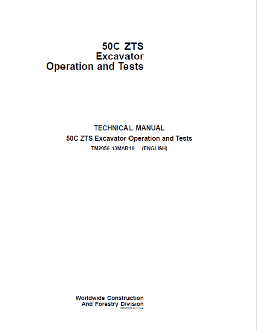 John Deere 50C ZTS Excavator Repair Technical Manual - Image 2