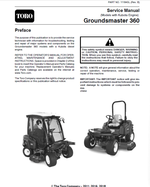 Toro Groundsmaster 360 (Kubota Engine) Service Repair Manual - Image 2