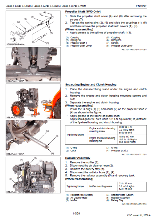 Kubota L3240-3, L3540-3, L3940-3, L4240-3 Tractor Workshop Manual - Image 2