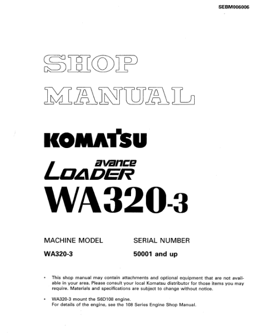 Komatsu WA320-3 Wheel Loader Service Manual - Image 2