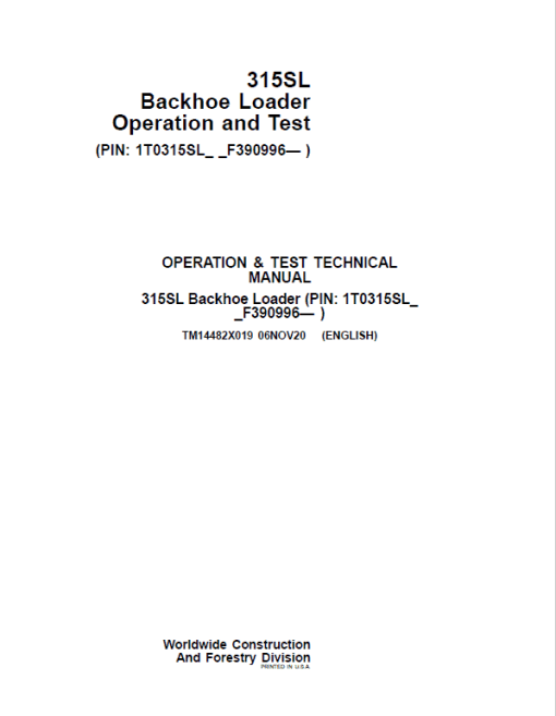 John Deere 315SL Backhoe Loader Technical Manual (S.N F390996 - ) - Image 2